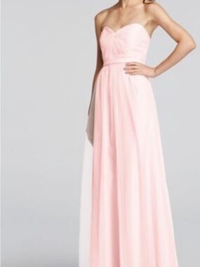 David's Bridal Strapless Sweetheart Chiffon Gown in Light Pink